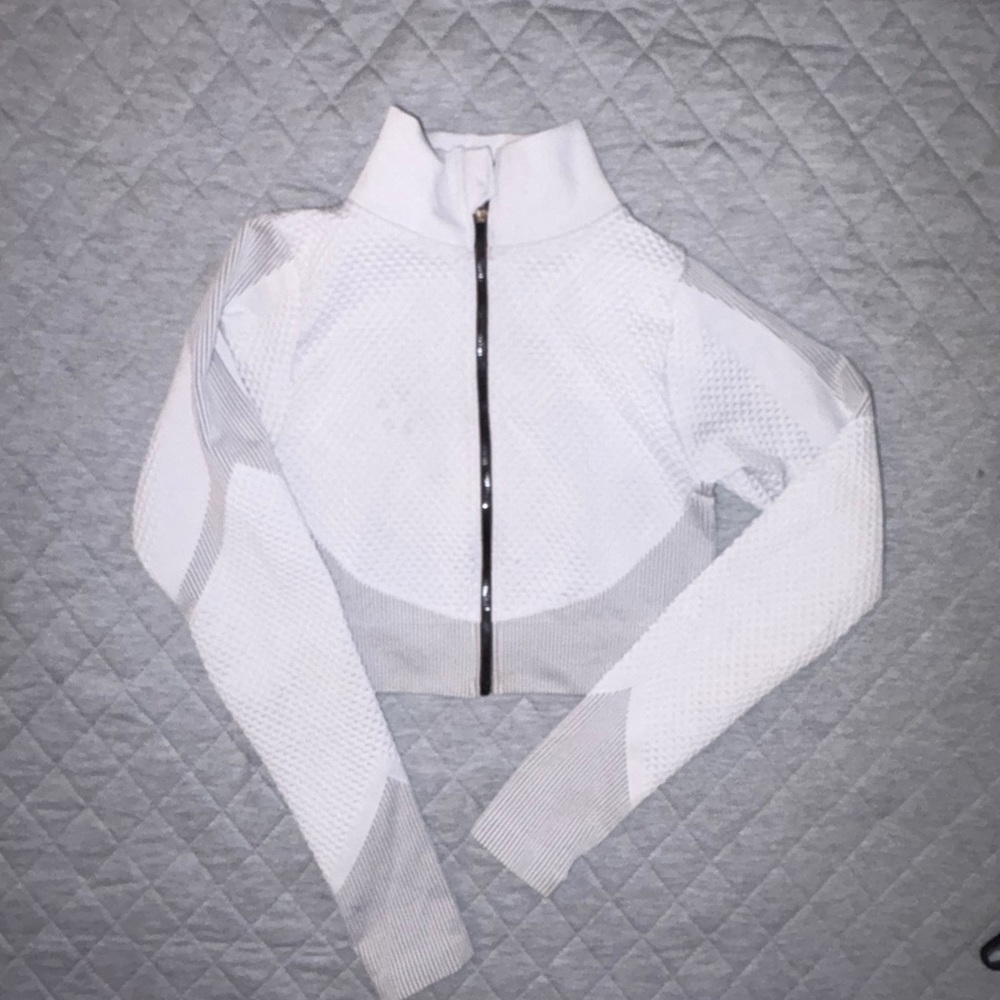 White and Gray Women's Zip-Up Top